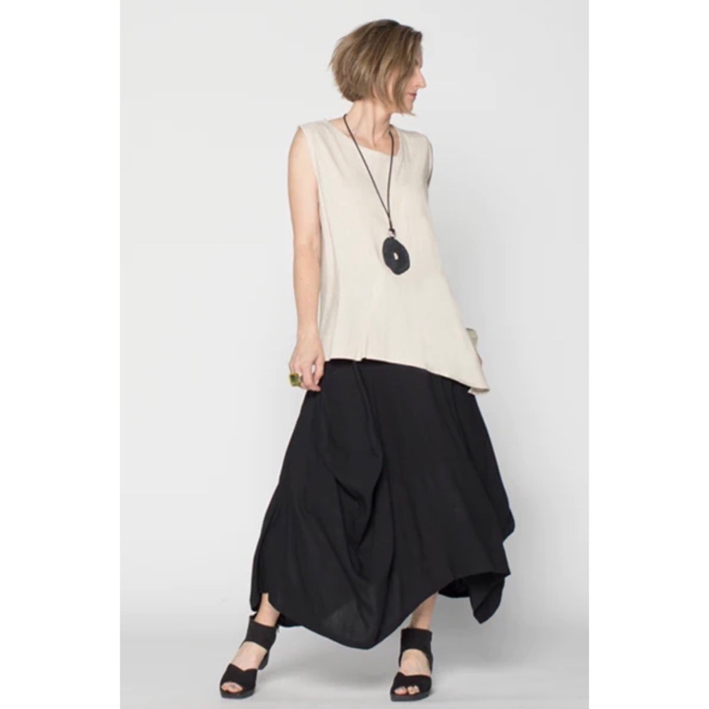 Kaliyana Kura Sleeveless Asymmetric Top Natural Papyrus Linen Beige Lagenlook 1